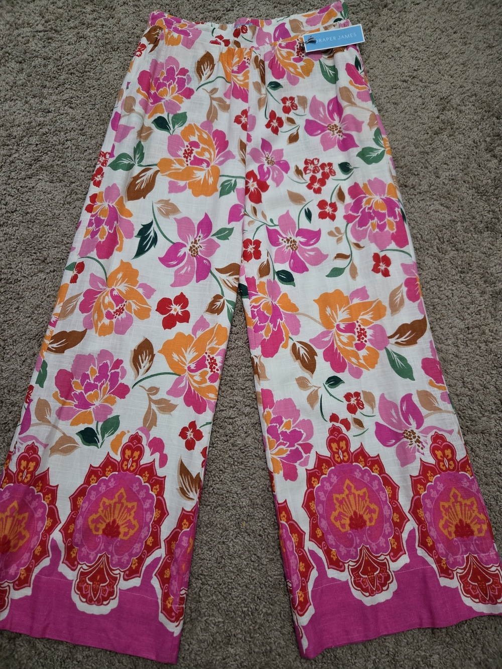 Draper James Floral Wide-Leg Jeans — Pink, Orange & Green